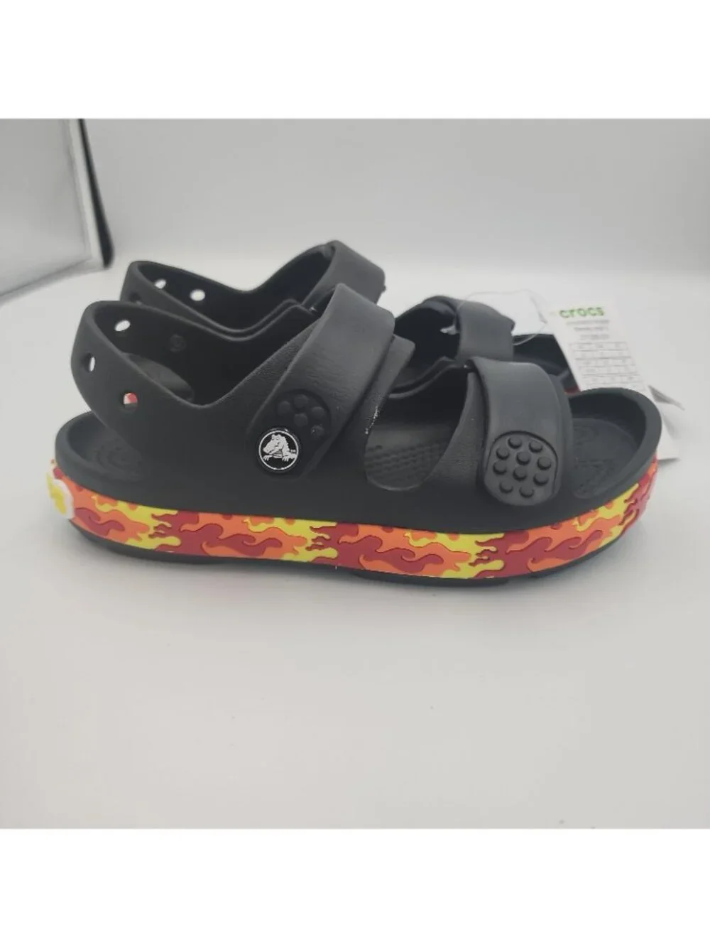 NWT Crocs Crocband Cruiser Flames Kids Hook & Loop Sandals J3 Black Shoes Size 3